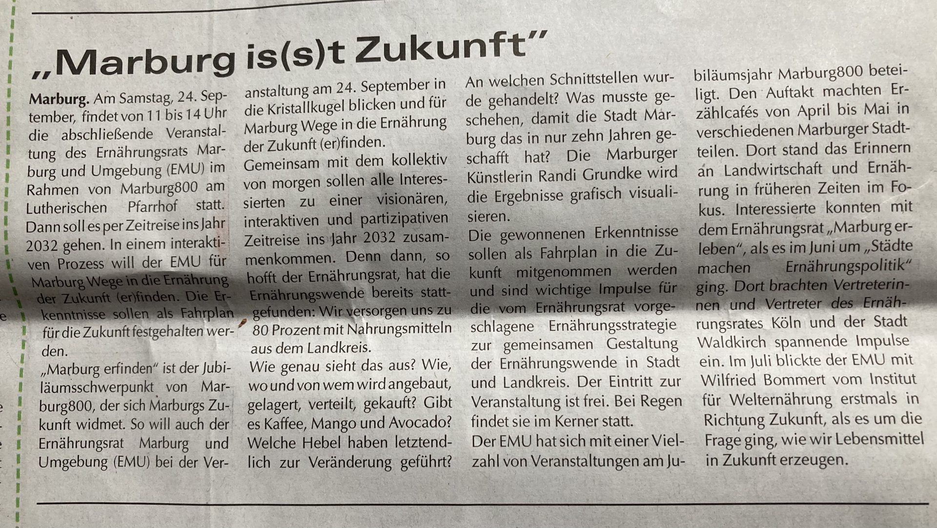 „Marburg is(s)t Zukunft“, in „Mein Samstag“ (24.09.2022)